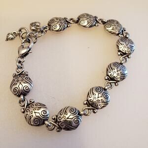 BRIGHTON Retired etched hearts circular beaded silver‎ plated bracelet
